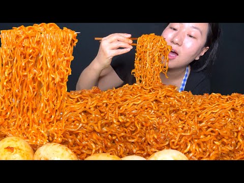 5 Packs Of 3x Spicy Noodles Eating Challenge with hard Boiled Egg || Mukbang
