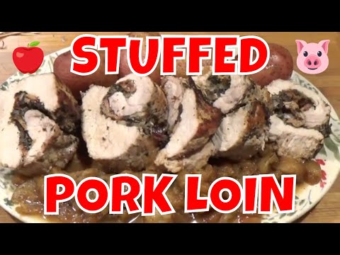 MUSHROOM BACON STUFFED PORK LOIN WITH FRIED APPLES