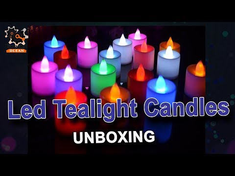 Multi coloured battery operated led tealight candles unboxin...