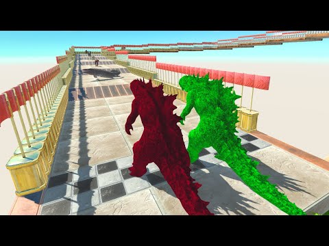 Colored Green & Red Godzilla 2014 Death Run | Animal Battle Revolt Simulator