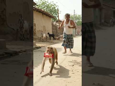 बंदर ने बिस्कुट चुरा लिया 😂🐒दुकानदार के हाथ लगा बंदर चोर 😂