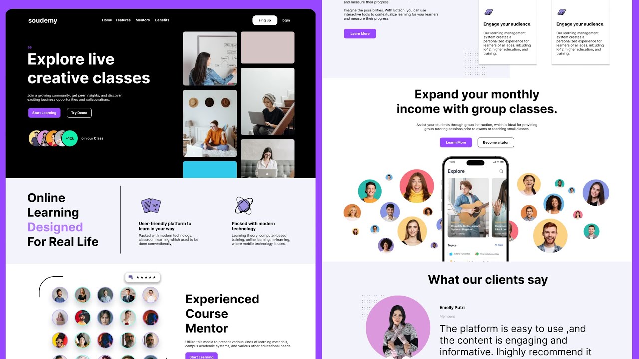 E-Learning Landing Page Design Using Figma | Autolayout + Component