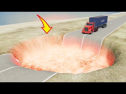 Cars vs Giant Pit with Lave Crashes 21 - BeamNG.drive | BeamNG High Speed