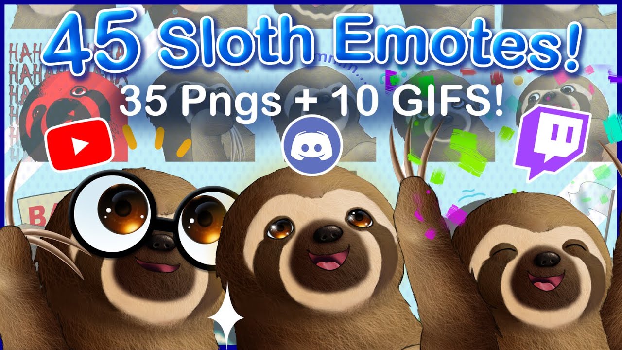 45 PNG+10 GIF Sloth Emote Pack! (Twitch/Discord/Youtube/Livestream) - Etsy!