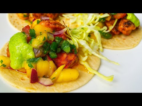 The BEST Shrimp Tacos in 15 MINUTES | with Mango Salsa & Creamy Avocado| Easy Island Recipe 🌴