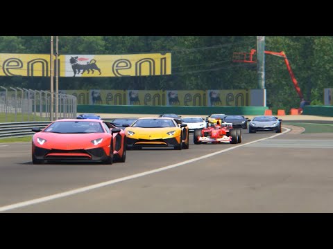 Ferrari F1 vs Lamborghini Aventador Super Veloce 25 cars Monza