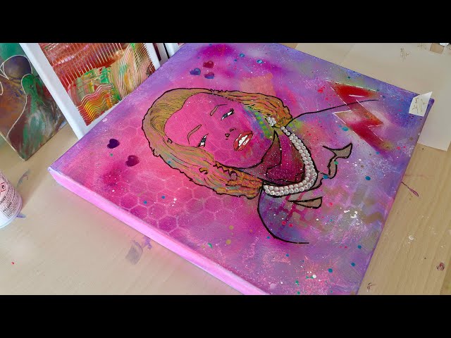 Vídeo relacionado con Cuadro cuadro de estilo vintage, serie Pop Art Street Art Marilyn Monroe con goma de mascar, impresión sobre madera, 30 x 21 cm.