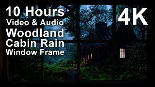 4K 10 hours - Window Woodland Cosy Cabin Raining - relaxing, gentle, calming, screensaver