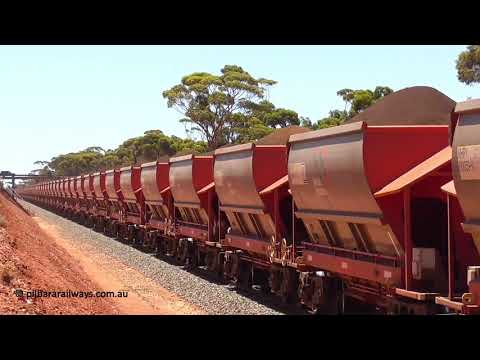 MRL 004 leads loaded ore train 3033 at the 5km 29th Jan 2019.
