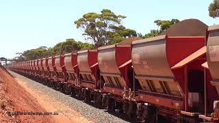 preview picture of video 'MRL 004 leads loaded ore train 3033 at the 5km 29th Jan 2019.'