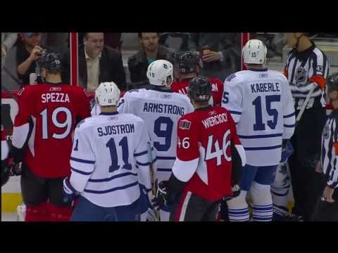 Komisarek nails Alfredsson - Leafs vs Sens - Sept 29th 2010 (HD)