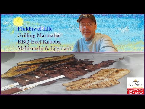BBQ Grilled Beef KABOBS Grilling Outdoor, Marinated Beef Kabobs, Mahi mahi Fish, and Eggplant!