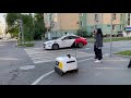 An Ordinary Intersection In Russia Yandex Delivery Robot Gives Way To A Yandex Autonomous Car