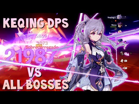 KEQING DPS VS ALL BOSSES WORLD 7 / AR 53 / Black Sword / Electro Build / Insane Comp- Genshin Impact