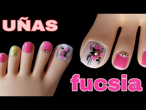 Bonito decorado de uñas / Fucsia y dorado /con  flor 🌸😍.