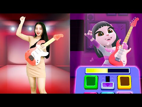 Cute Girl Imitate Playing Guitar With Angela - My Talking Angela 2 In Real Life