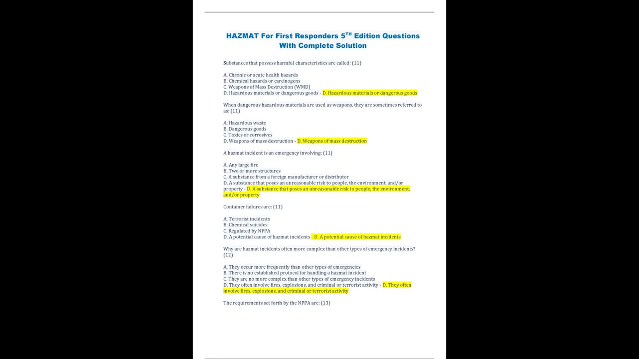 HAZMAT For First Responders 5TH Edition Questions With Complete Solution