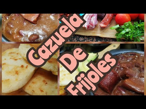 CAZUELA DE FRIJOLES Y PANCETA CON SU GUARNICIÓN..... arepita, patacón, arroz y aguacate!!!!!