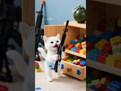 🙀🐾! BabyKitten Switched CatDad Gun To A Toy Gun ….🙀