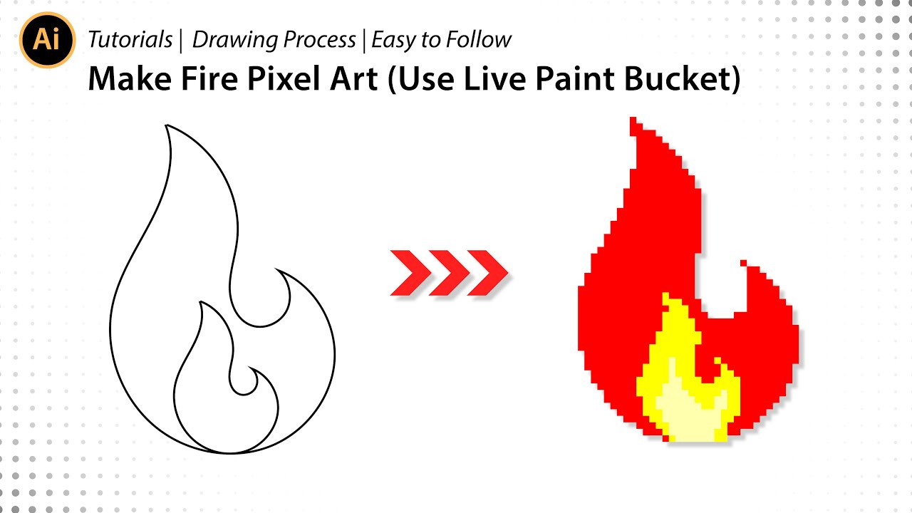 Drawing Process Fire Pixel Art - Adobe Illustrator Tutorial