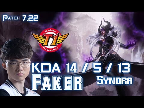 SKT T1 Faker SYNDRA vs TWISTED FATE Mid - Patch 7.22 KR Ranked