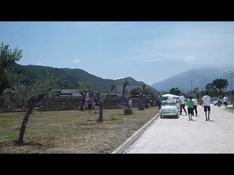Apennines and Casoli village with vintage cars in Abruzzo