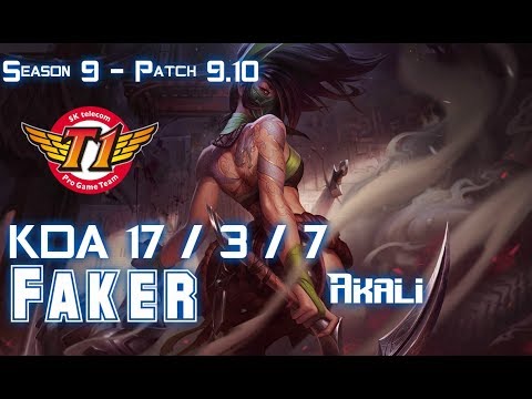 SKT T1 Faker AKALI vs AATROX Mid - Patch 9.10 KR Ranked