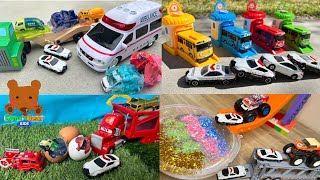 Ambulance & Car Carrier Look for Cars Trapped in Slimes...& more toy car stories 【Kuma's Bear Kids】