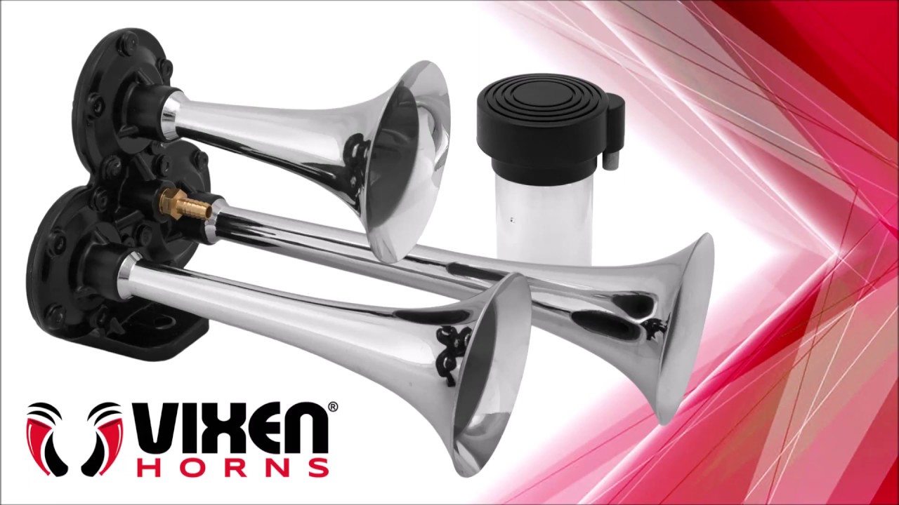 Vixen Horns Loud Triple Trumpet Train Air Horn with One Compressor Full System Kit Chrome VXH2411C