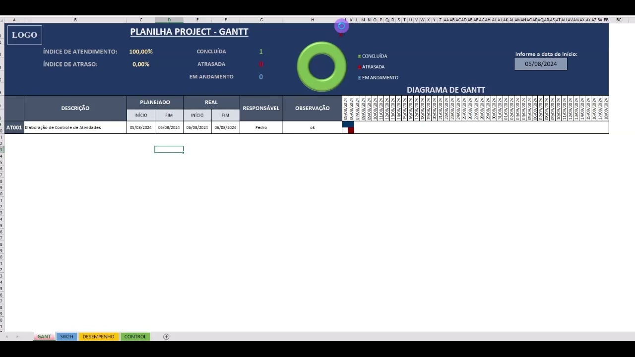 Planilha de Gestão de Projetos em Excel 1.0