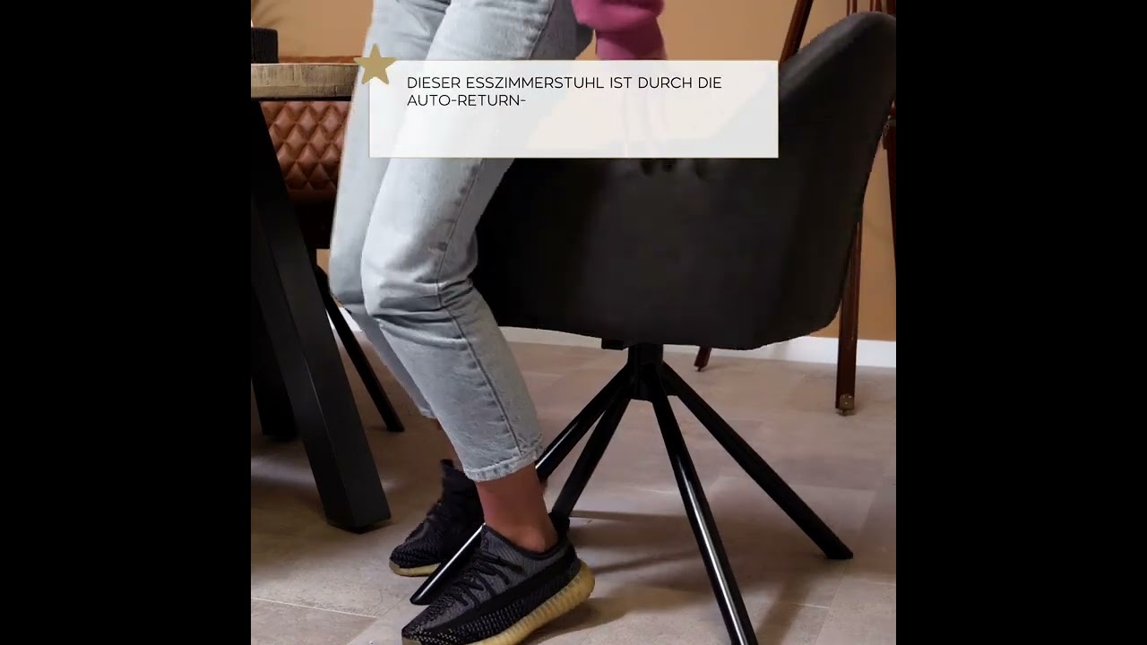 Esszimmerstuhl Leder Dex 180° drehbar Schwarz/Anthrazit