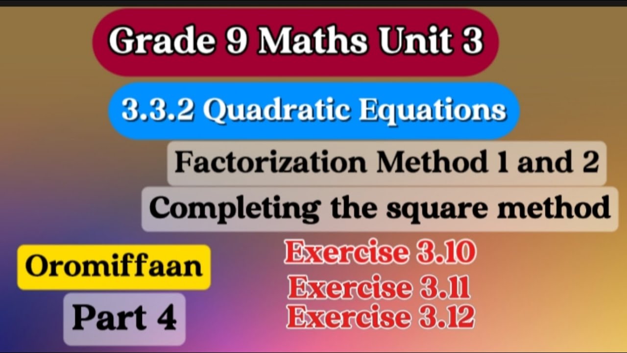 Grade 9 Maths Unit 3|Quadratic Equations|Factorization Method|Completing square method|Exercise 3.10