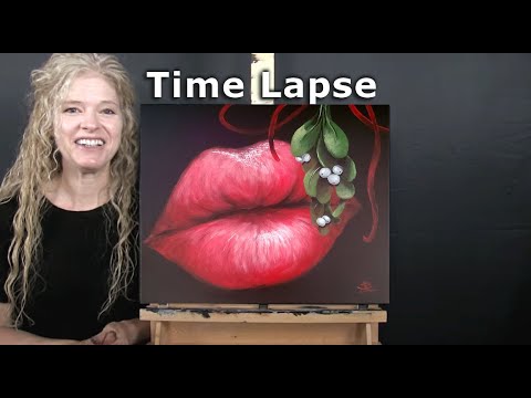 Learn How to Draw and Paint with Acrylics "MISTLETOE KISS" - Easy Beginner Tutorial - Time Lapse