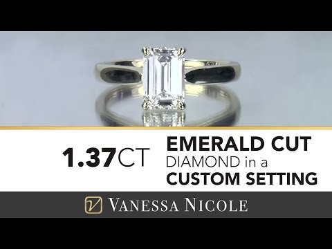 Diamond Engagement Rings - Emerald Cut Diamond Ring in Gold Solitaire - Vanessa Nicole Jewels