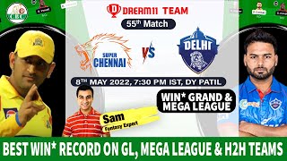 Chennai vs Delhi Dream 11 Prediction | IPL - 55 Match Dream 11 Team | H2H GL CSK VS DC Win Dream 11