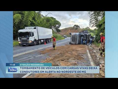Atenção redobrada: Tombamentos com cargas vivas alertam motoristas no Nordeste de MG.