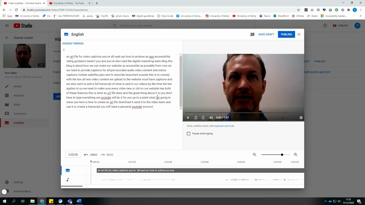 Editing closed captions in YouTube