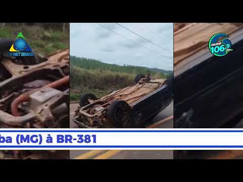 Carro capota na estrada que liga Rio Piracicaba (MG) à BR-381
