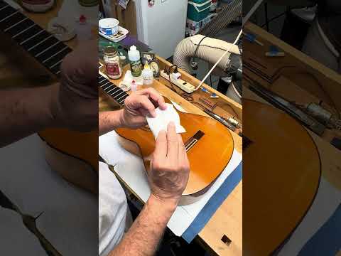 French Polishing Repaired Top Cracks On Ramirez Flamenco Guitar