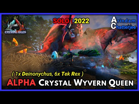 Ark Crystal Isles - SOLO ALPHA CRYSTAL WYVERN QUEEN BOSS FIGHT vs 1x Deinonychus, 6x TekRex - S2E254
