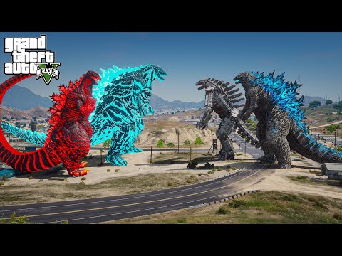 Shin Godzilla, Godzilla Earth vs Atomic Godzilla, Mechagodzilla 2021 - Epic battle ( GTA V Mods )