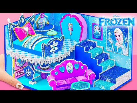 Building Magical Frozen House with Cold Bedroom from Cardboard for Queen Elsa ❄️ DIY Miniature House