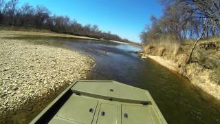 Brazos river shallow water running in the jet drive -short clip.