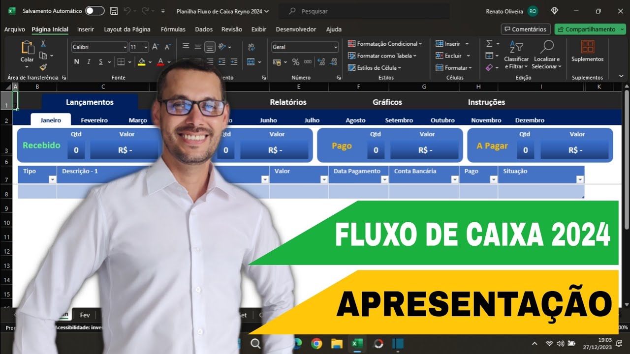 Como Fazer Planilha Fluxo de Caixa no Excel 2024 - APRESENTAÇÃO