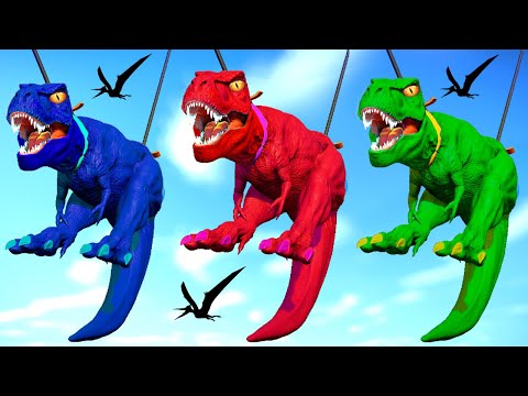 Tyrannosaurus Rex vs Spinosaurus vs Indominus Rex - Jurassic World Evolution Dinosaurs Fighting