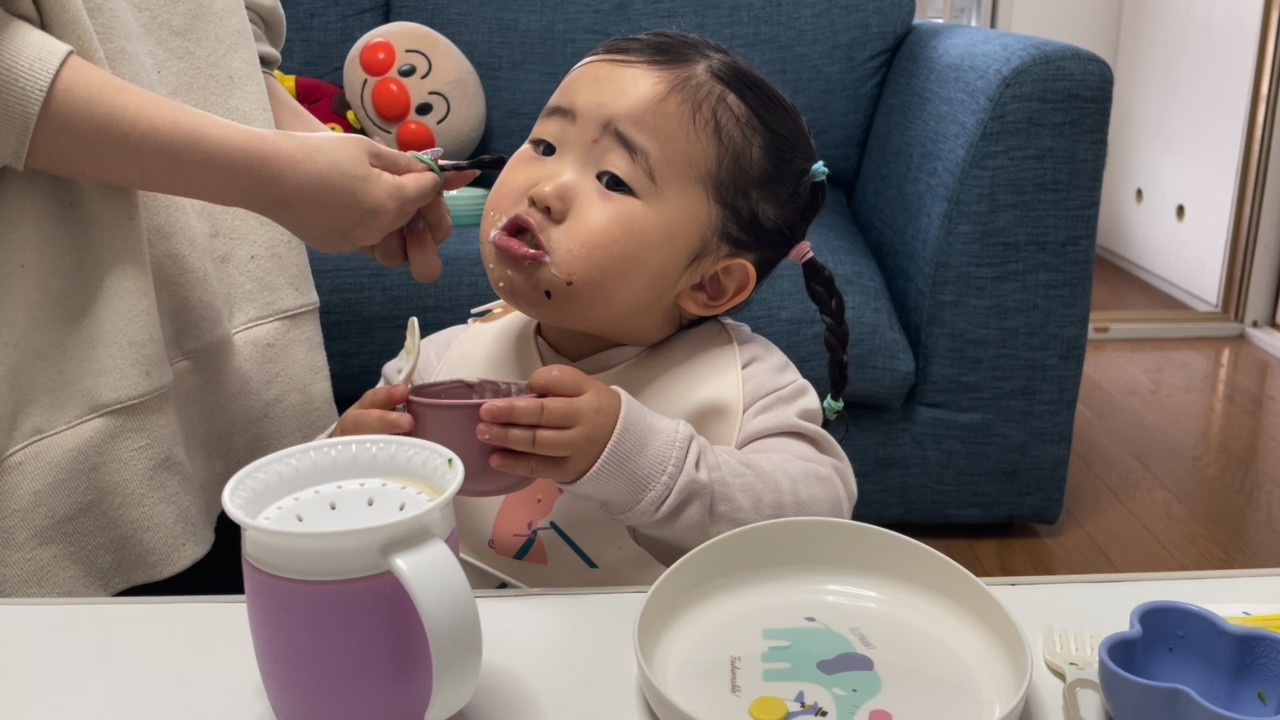 She finished it… then demanded MORE 😳🍌 Anpanman doll is staring at U-chan (lol)