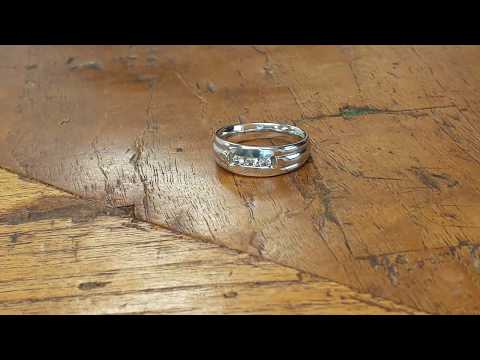 0.30 Ct. Three Stone Channel Set Men's Ring with Ribbed Shank - TwoBirch - TB-GR-0016-WG-F