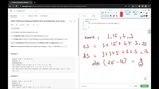 YouTube video 'Difference Between Element Sum and Digit Sum of an Array | LeetCode 2535 | Cpp'