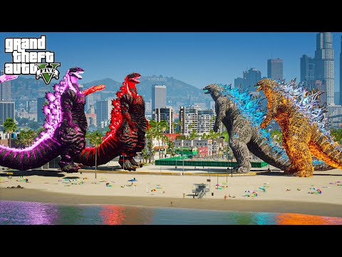 Team Shin Godzilla vs Team Atomic Godzilla - Epic God Battle ( GTA 5 Mods )