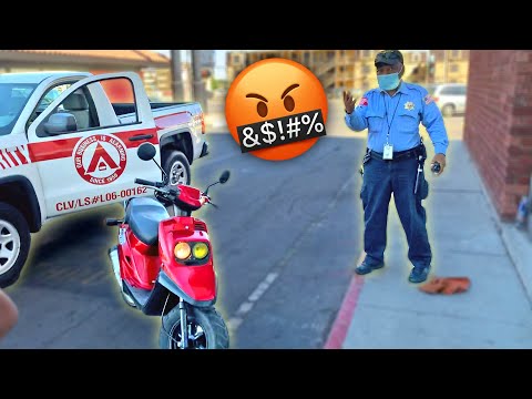SECURITY wants to FIGHT US! Wheelies on the ZUMA 70cc BWS Scooter | Cops vs bikers